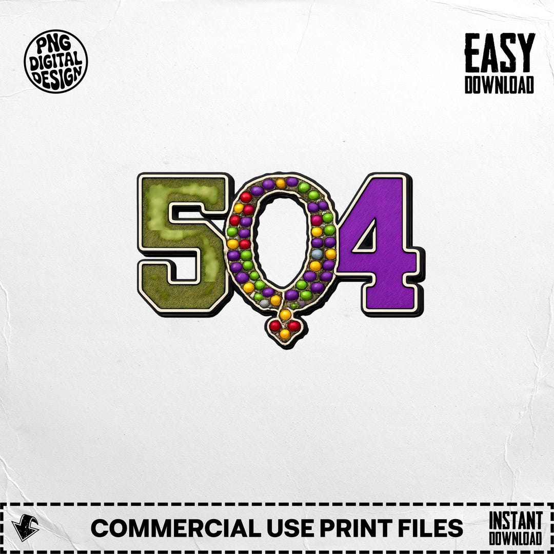 504 Mardi Gras PNG, Instant Download, Louisiana Area Code Design ...