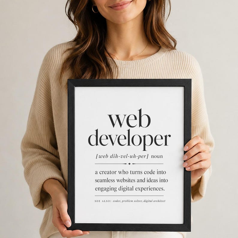 "Web developer" definition print with description and related terms.