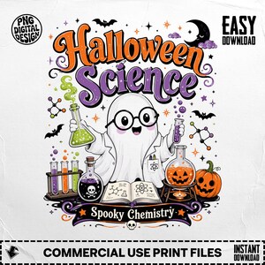 Arquivo digital PNG de fantasma científico para o Halloween, ideal para presentear professores e alunos de laboratório de química assustador. Perfeito para sublimação.
