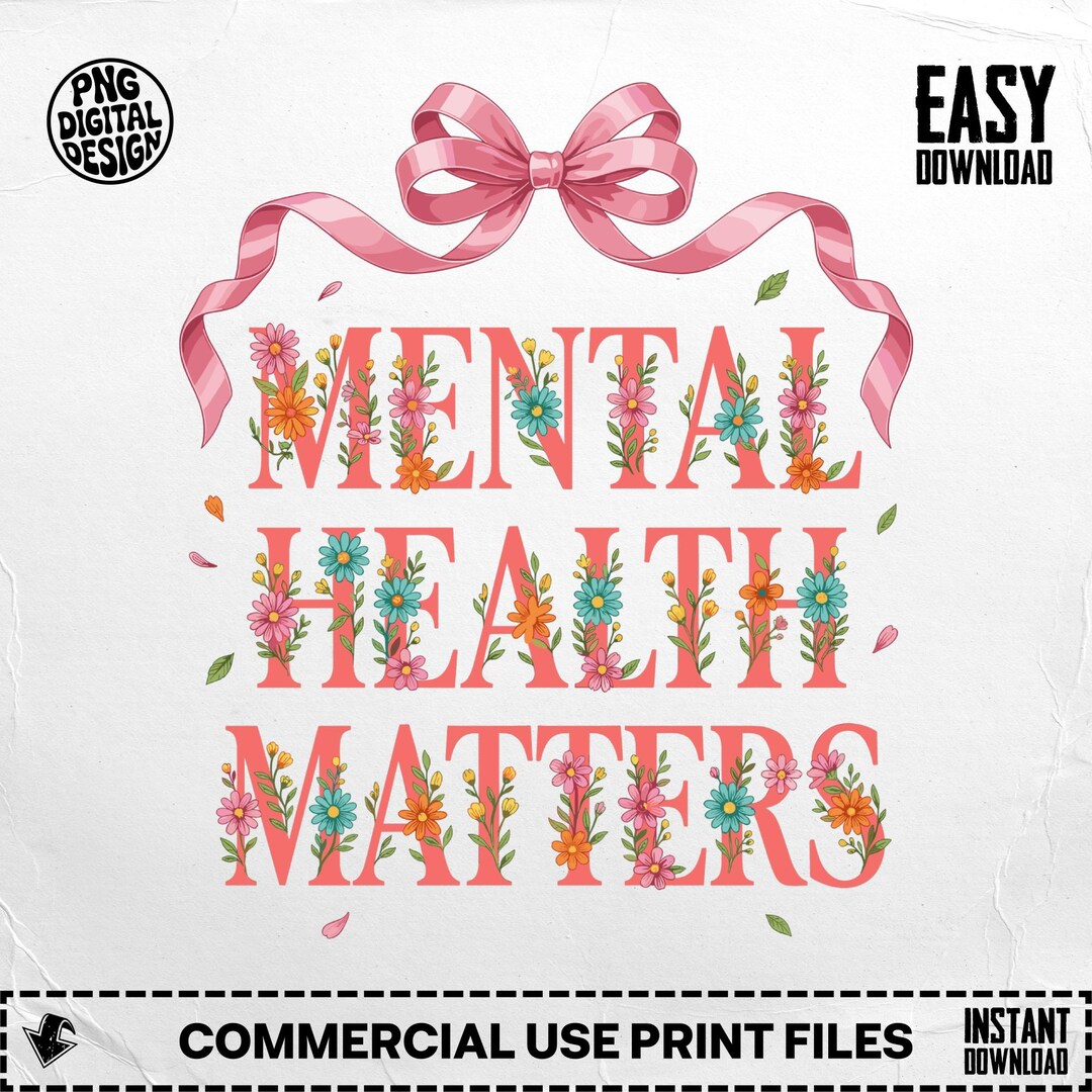 Mental Health Matters Floral PNG Digital Design, Awareness Ribbon ...