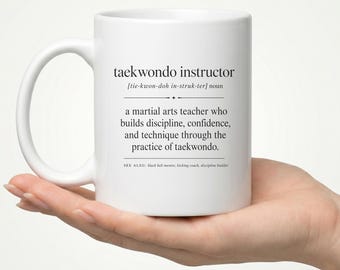 Taekwondo Instructor Mug Gift | Martial Arts Teacher Definition Coffee Cup | Black Belt Coach Thank You Present for Men & Women