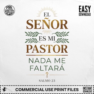 El Señor Es Mi Pastor PNG Salmo 23 SVG Christian hiszpański werset biblijny Digital Download plik projektu sublimacji