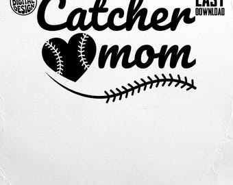 Catcher Mom PNG, Baseball Mom Design, Heart Baseball, Sports Mom PNG, Sublimation Design, Digital Download