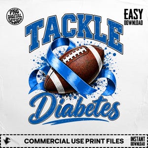 Tackla diabetes PNG fotbollssublimeringsdesign, blått band diabetesmedvetenhetsclipart, matchdagkrigare DTF-tröja nedladdning digital PNG