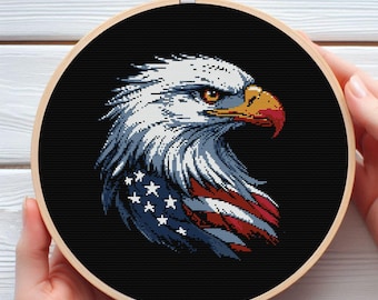 USA Eagle Cross Stitch Pattern | Patriotic Bald Eagle PDF | American Symbol Wall Art