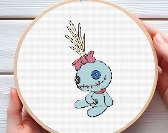 Stitch and Scrump Cross Stitch Pattern - 7 Color Minimalist Disney Duo - 140x140 Stitches PDF
