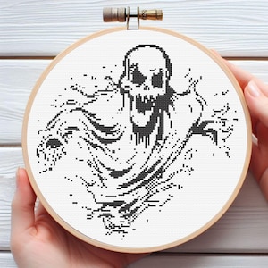 Scary Ghost Cross Stitch Pattern - Downloadable Digital Printed PDF Design