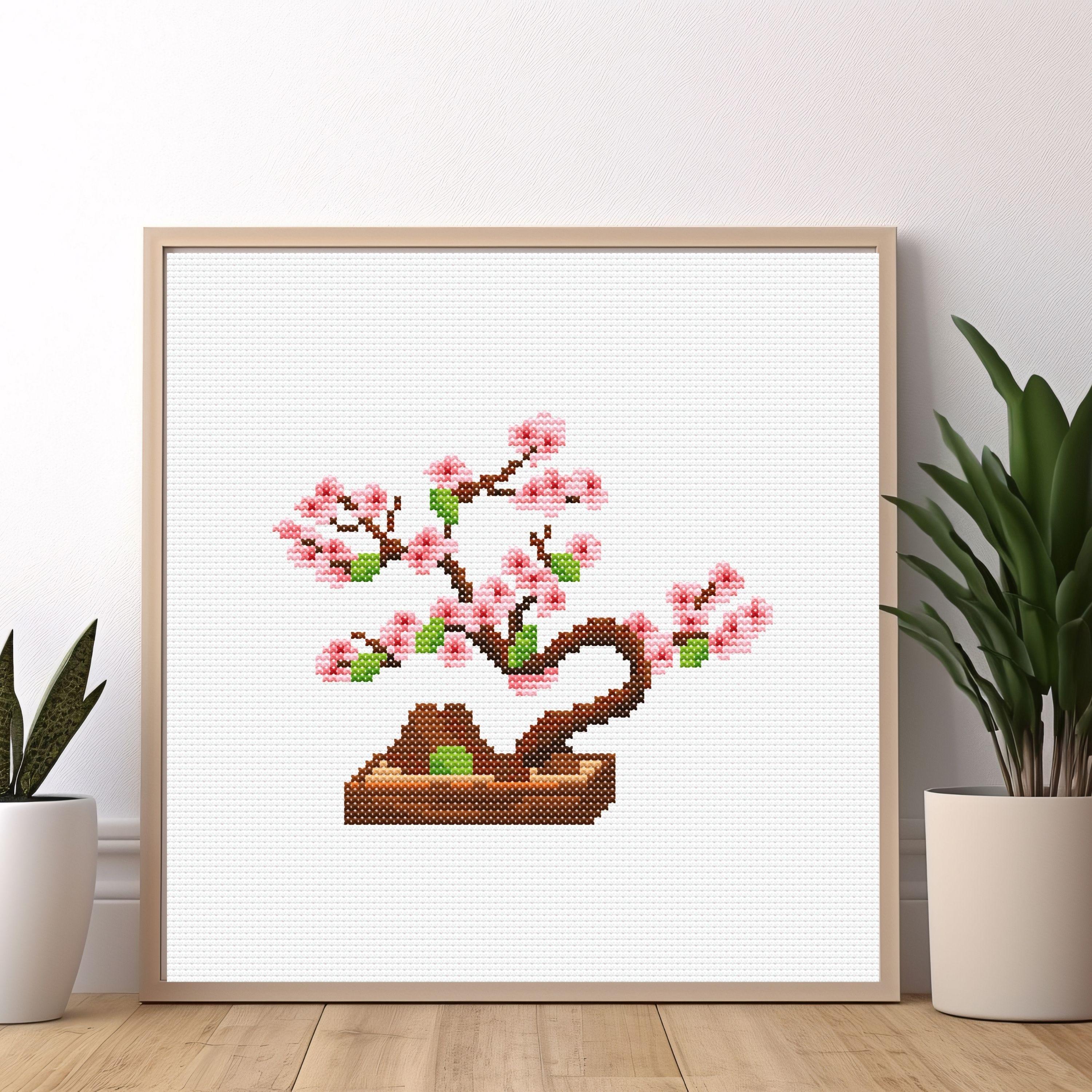 Cherry Blossom Bonsai Cross Stitch Pattern | 70x68 Stitches | 14
