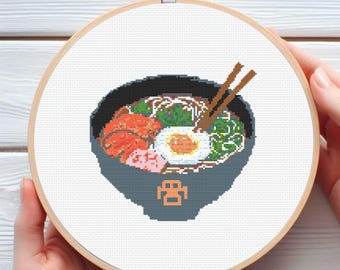 Japanese Ramen Bowl Cross Stitch Pattern – Food Lover DIY (PDF Pattern)