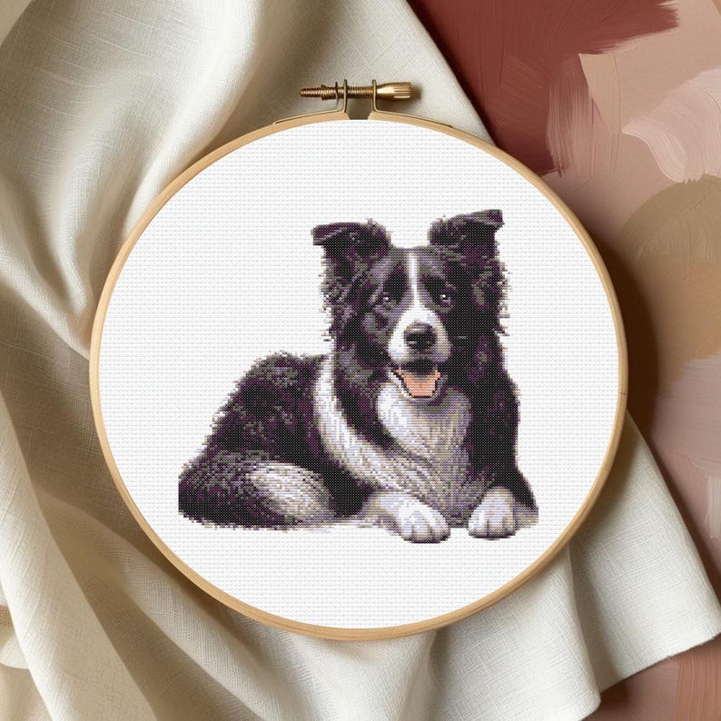 Border Collie Cross Stitch Pattern - 11 Color Detailed Dog Portrait ...