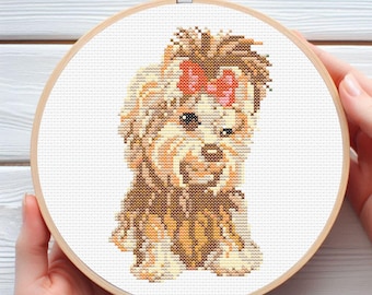 Patrón de punto de cruz de Yorkshire Terrier - Diseño descargable en PDF digital