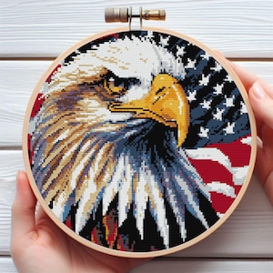 American Bald Eagle Cross Stitch Pattern - Patriotic Digital Printed PDF Design