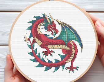 Majestic Dragon Cross Stitch Pattern - Fantasy Creature. Downloadable Digital Printed PDF Design