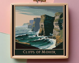 Cliffs of Moher Cross Stitch Pattern: Ireland Travel Embroidery (PDF)