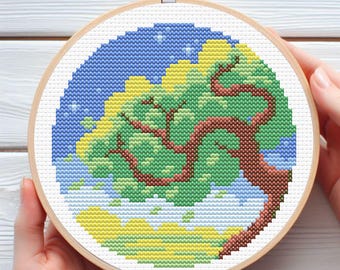 Patrón de punto de cruz de árbol de verano: diseño en formato PDF descargable e impreso digitalmente