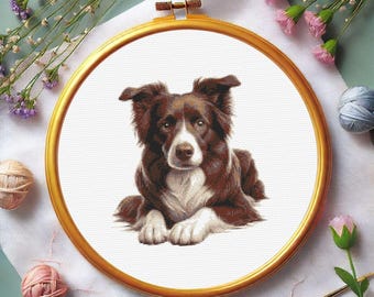 Border Collie Cross Stitch Pattern - 13 Color Detailed Dog Portrait - 140x140 Stitches PDF