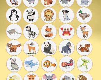 30+ Tiny Animals Cross Stitch Pattern Bundle | Mini Nursery PDF Set | Easy Quick Projects
