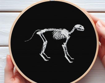 Patrón de punto de cruz de esqueleto de gato de Halloween (descarga digital en PDF)