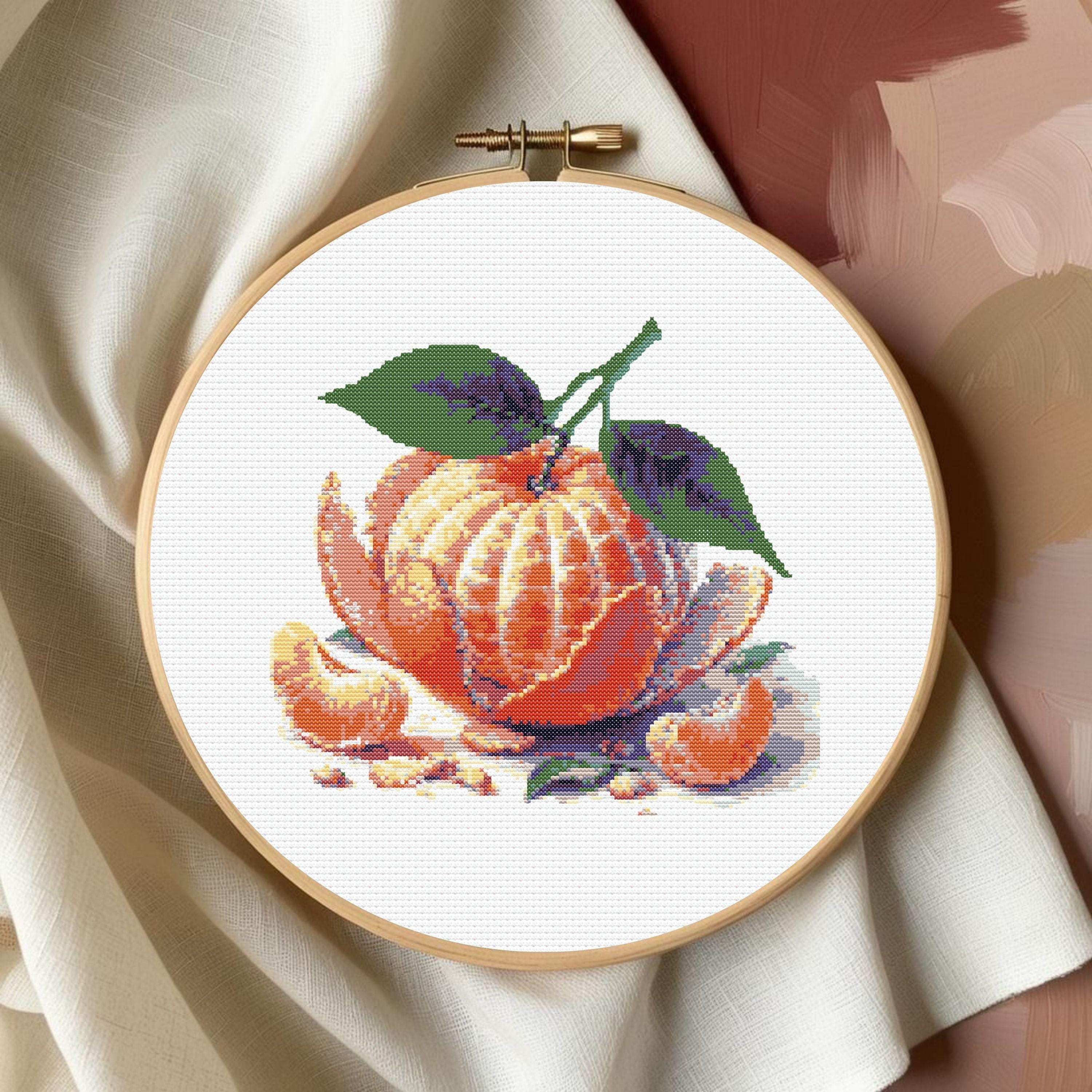 Mandarin Orange Cross Stitch Pattern - 15 Color Vibrant Citrus