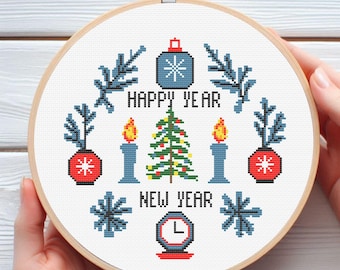 Patrón de punto de cruz navideño - Diseño en PDF descargable e impreso digitalmente