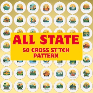 Paquete de patrones de punto de cruz de los 50 estados de EE. UU. – Arte minimalista de viajes (patrón en PDF)