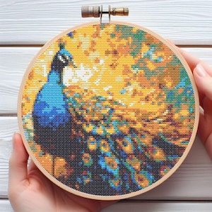 Peacock Colorful Cross Stitch Pattern - Downloadable Digital Printed PDF Design