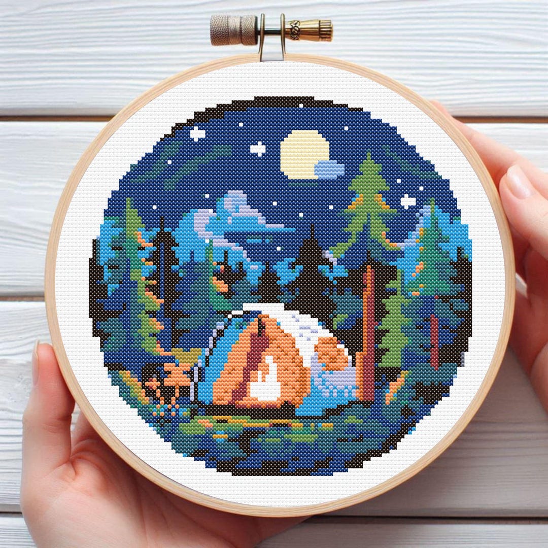 Camping in the Forest Cross Stitch Pattern - Downloadable Digital ...