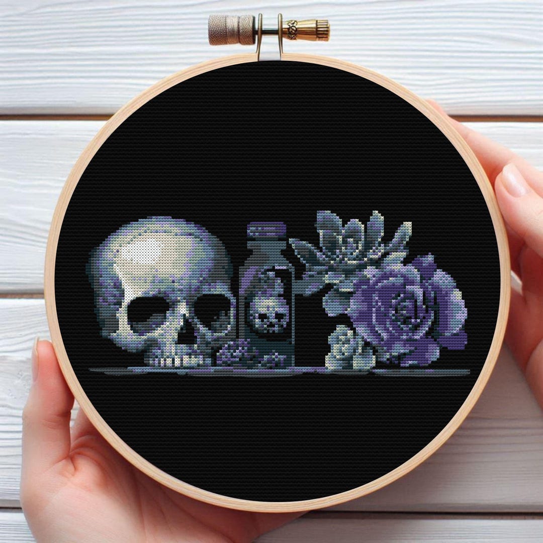 Gothic Skulls and Flowers Cross Stitch Pattern | Floral Macabre PDF ...