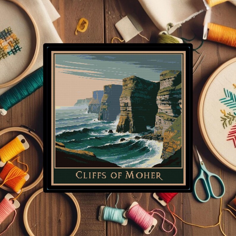 Cliffs of Moher Cross Stitch Pattern: Ireland Travel Embroidery (PDF ...