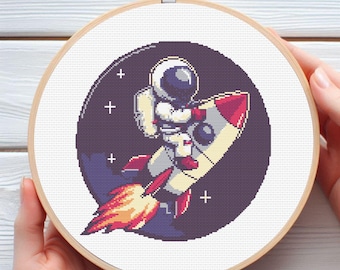 Astronaut Cross Stitch Pattern | Space Nursery Decor PDF | Minimalist Kids Wall Art