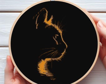 Cat Silhouette Cross Stitch Pattern: Elegant Feline Design (PDF Digital Download)