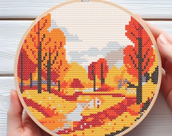Autumn Season Cross Stitch Pattern - Downloadable Digital Printed PDF Design