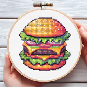 Hamburger Cross Stitch Pattern. Downloadable Printed Digital PDF Design. Food Design
