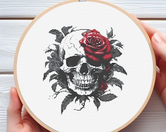 Skull and Rose Cross Stitch Pattern: Gothic Art (PDF Pattern)