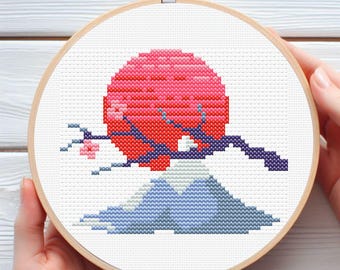 富士山クロスステッチパターン：日本の風景画（PDFパターン） - Etsy 日本