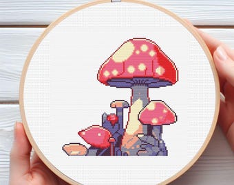 Mushrooms Cross Stitch Pattern - Downloadable Digital Printed PDF Design