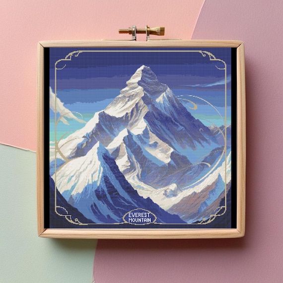 Mount Everest Cross Stitch Pattern: Travel Embroidery (Digital PDF)