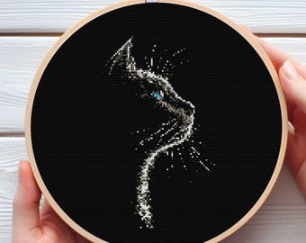 Katze Silhouette Kreuzstich Muster | Minimalistische Katzen PDF Kunst | Schlichtes 5 Farben Design