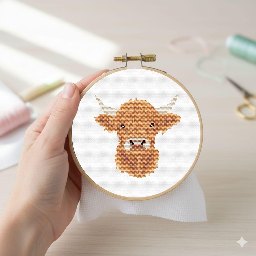 Highland Cow Cross Stitch Pattern | Scottish Cattle PDF | Modern Mini ...