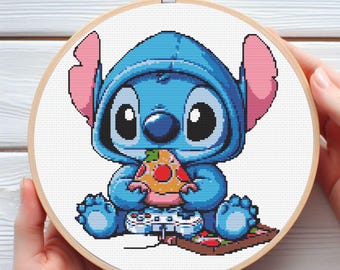 Gamer Stitch Cross Stitch Pattern | Disney Video Game PDF | 13 Color Geeky Art