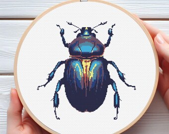 Patrón de punto de cruz de escarabajo / Insecto con simbolismo egipcio (PDF) / Arte mitológico en 10 colores