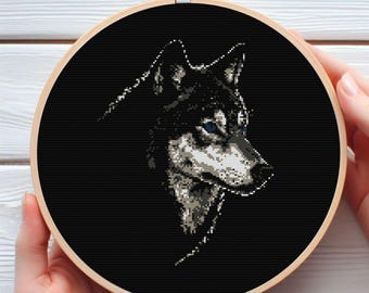 Howling Wolf Silhouette Cross Stitch Pattern | Minimalist Nature PDF Art | Simple 5 Color Design