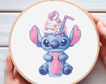 Stitch Cross Stitch Pattern | Happy Disney Character PDF | 10 Color Lilo & Stitch Art