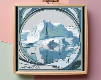 Antarctica Cross Stitch Pattern: Travel Embroidery Design (PDF)