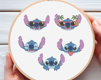 Stitch Cross Stitch Patterns 5 Different Downloadable Printed Digital PDF Design.