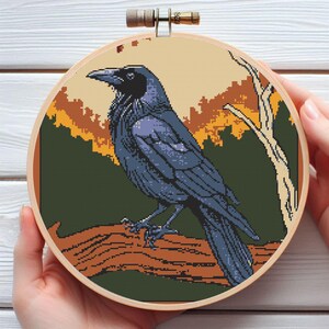 Crow Cross Stitch Pattern - Downloadable Digital Printed PDF Design
