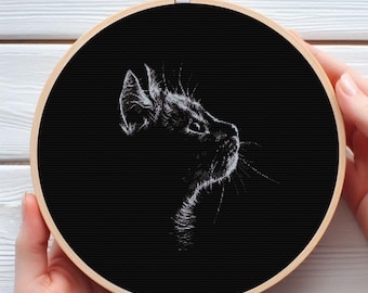 Cat Silhouette Cross Stitch Pattern | 200x200 Stitches | 5 Colors | Digital Download PDF