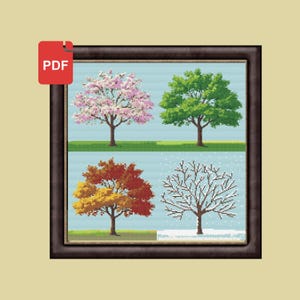 Tree in Four Seasons Stitch Pattern - Downloadable Digital Printed PDF Design