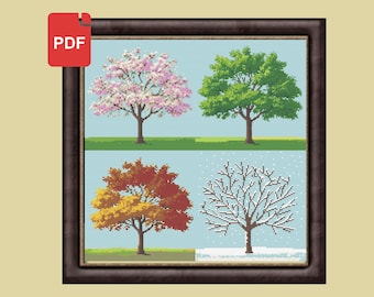 Patrón de punto "Árbol de las Cuatro Estaciones" - Diseño descargable en PDF con impresión digital