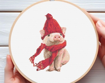 Patrón de punto de cruz de un cerdo con sombrero (PDF)